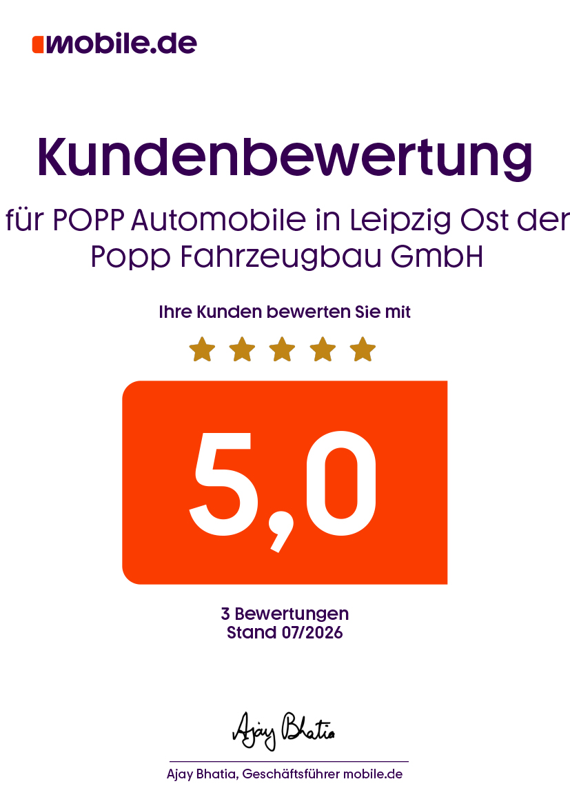 Bild zeigt Bewertungs Urkunde von Juli 2026